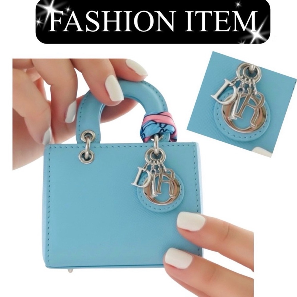 EARBUDS BAG CHARM: Light Blue Earbud Handbag w/Silver Lettering, NWOT